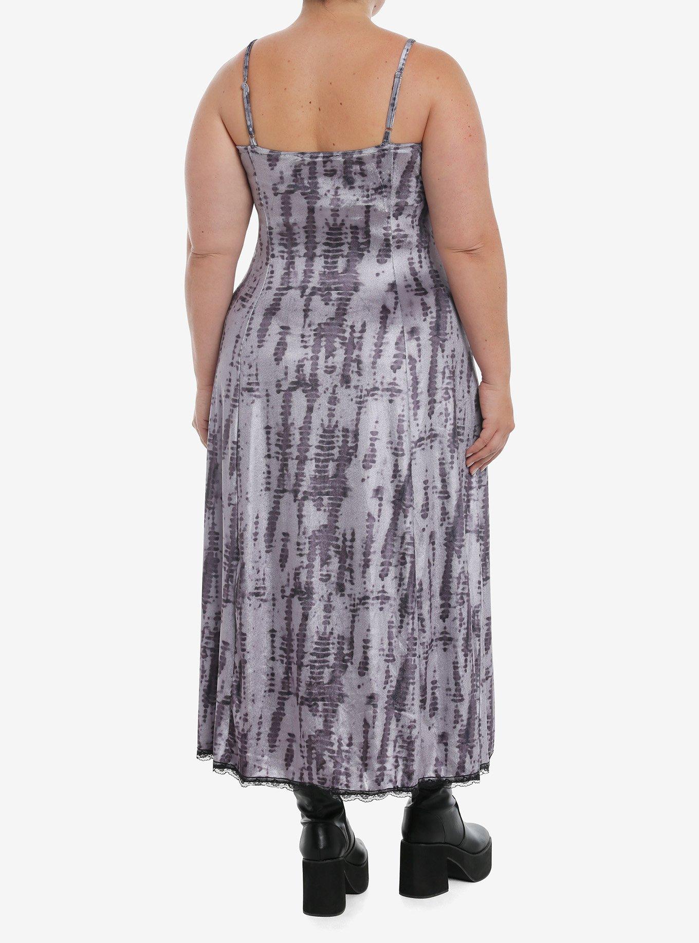 Grey Wash Velvet Lace Midi Dress Plus Size, GREY, alternate