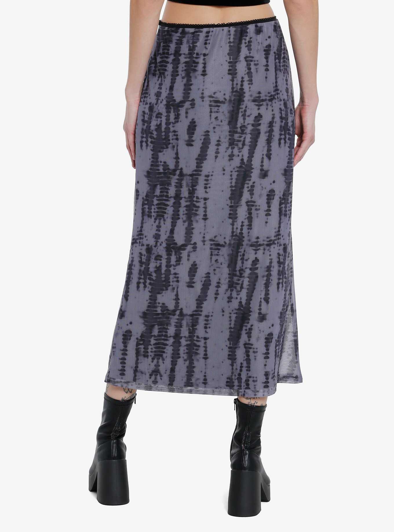 Dark Grey Wash Mesh Midi Skirt, , hi-res