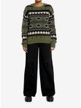 Green Fair Isle Vintage Girls Knit Sweater, , alternate