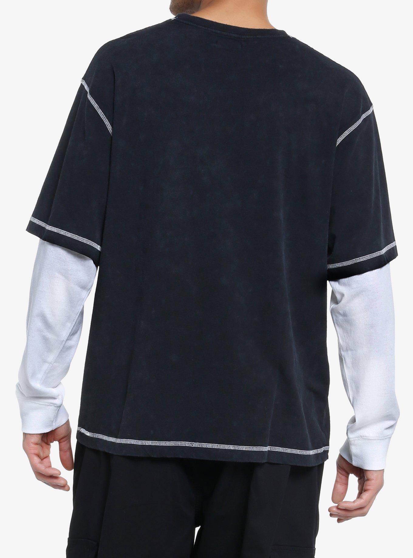Framed Skull Twofer Long-Sleeve T-Shirt, BLACK, alternate