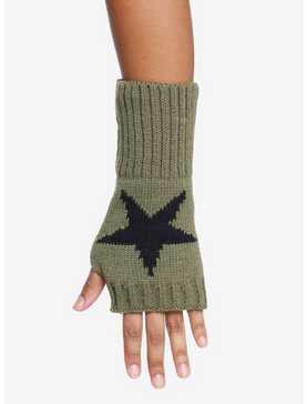 Olive Star Fingerless Gloves, , hi-res