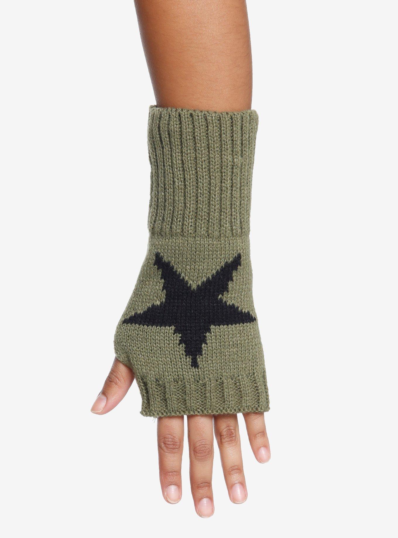 Olive Star Fingerless Gloves, , alternate