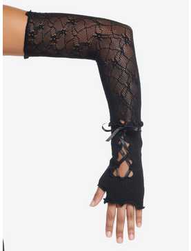 Black Lace Tie Arm Warmers, , hi-res