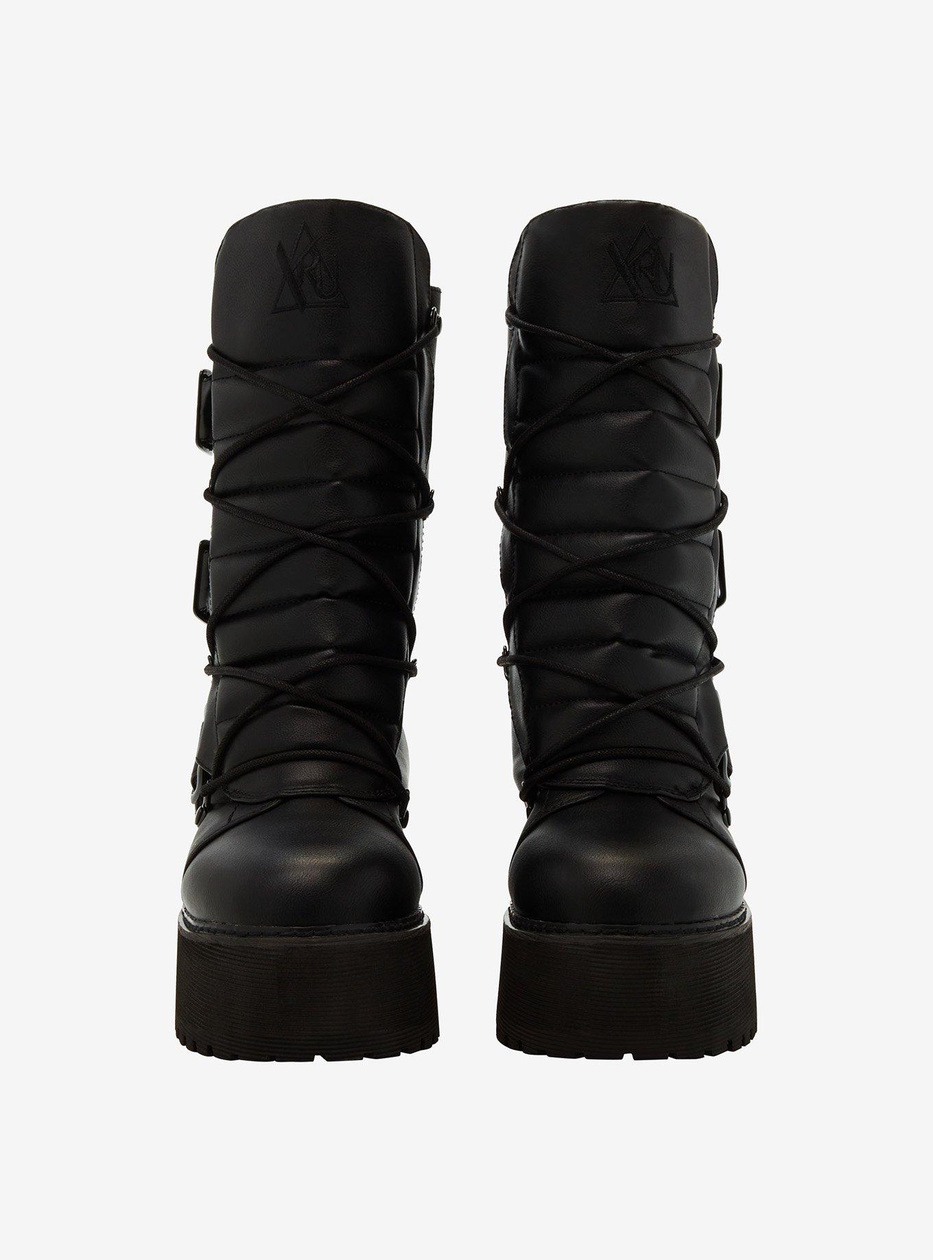 YRU Black Motorcycle Combat Platform Boots, MULTI, alternate