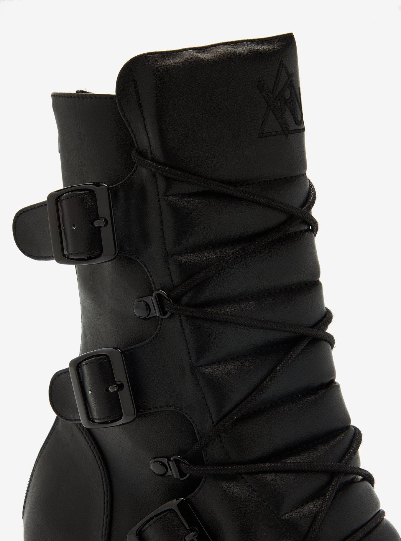 YRU Black Motorcycle Combat Platform Boots, MULTI, alternate