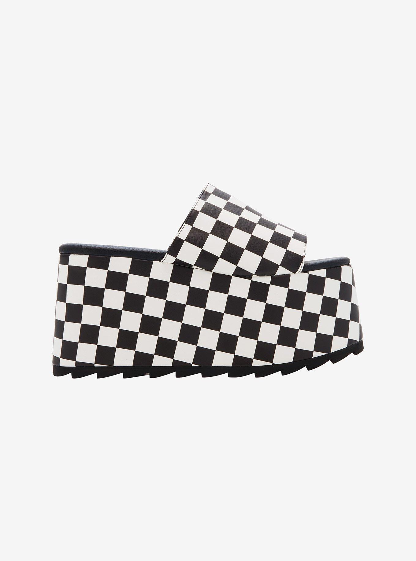 YRU Black & White Checkered Platform Sandals, MULTI, alternate