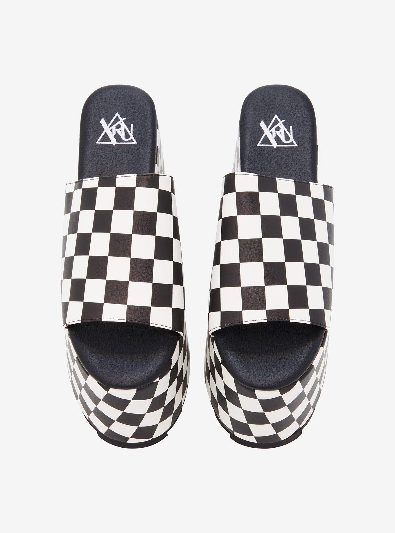 YRU Black & White Checkered Platform Sandals, MULTI, alternate