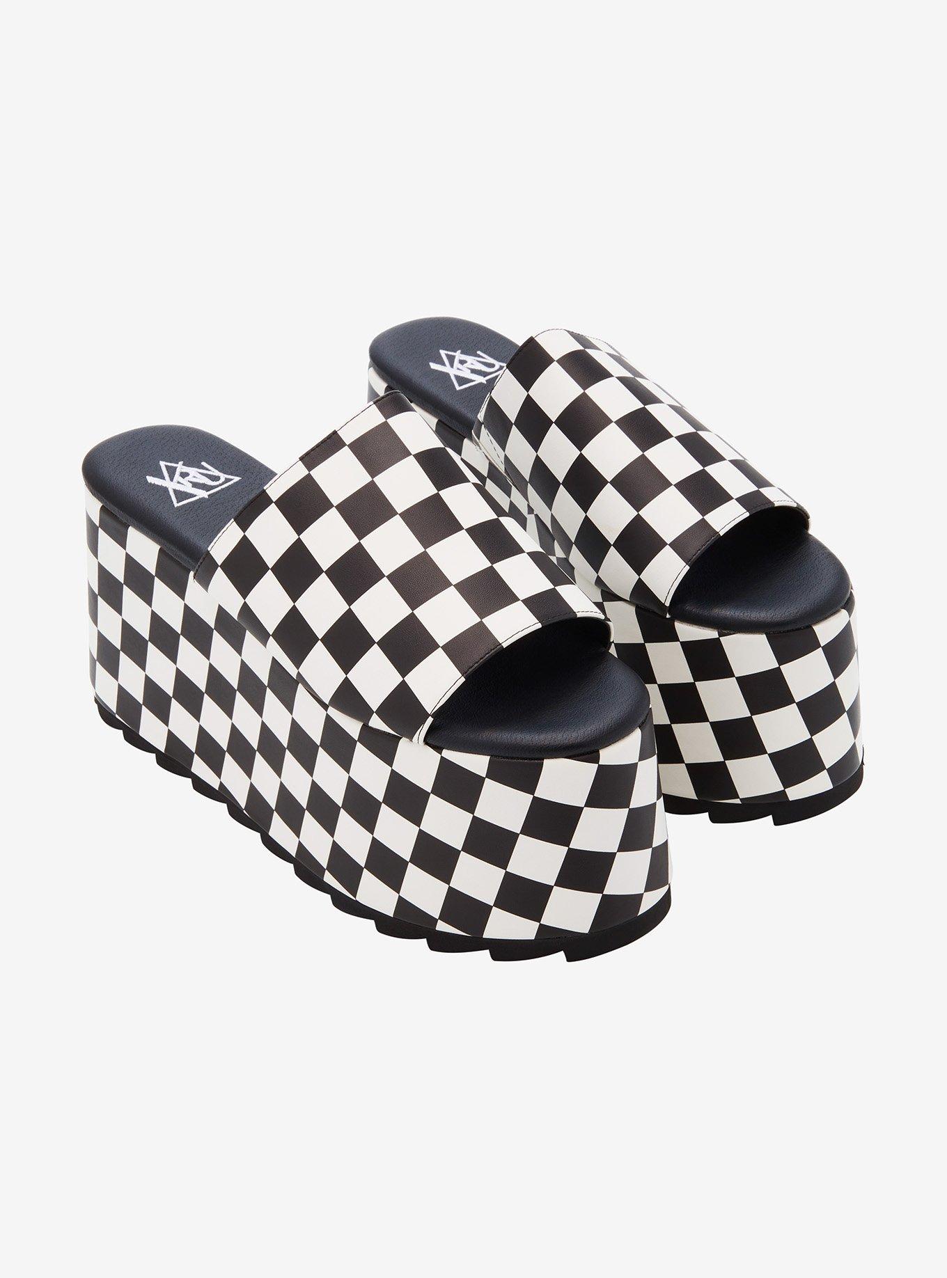 YRU Black & White Checkered Platform Sandals, MULTI, alternate
