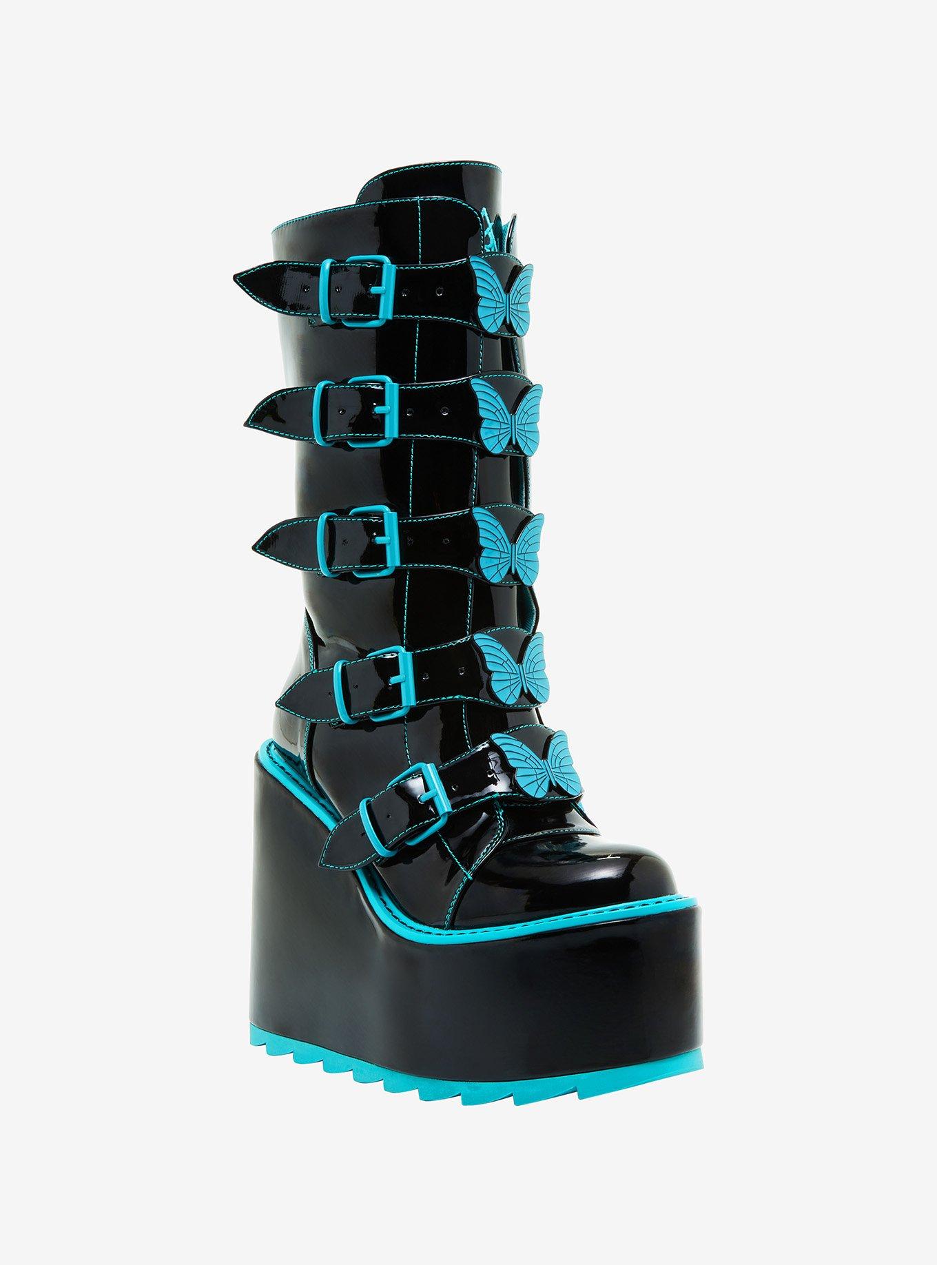 YRU Dune Blue Butterfly Platform Boots, MULTI, alternate