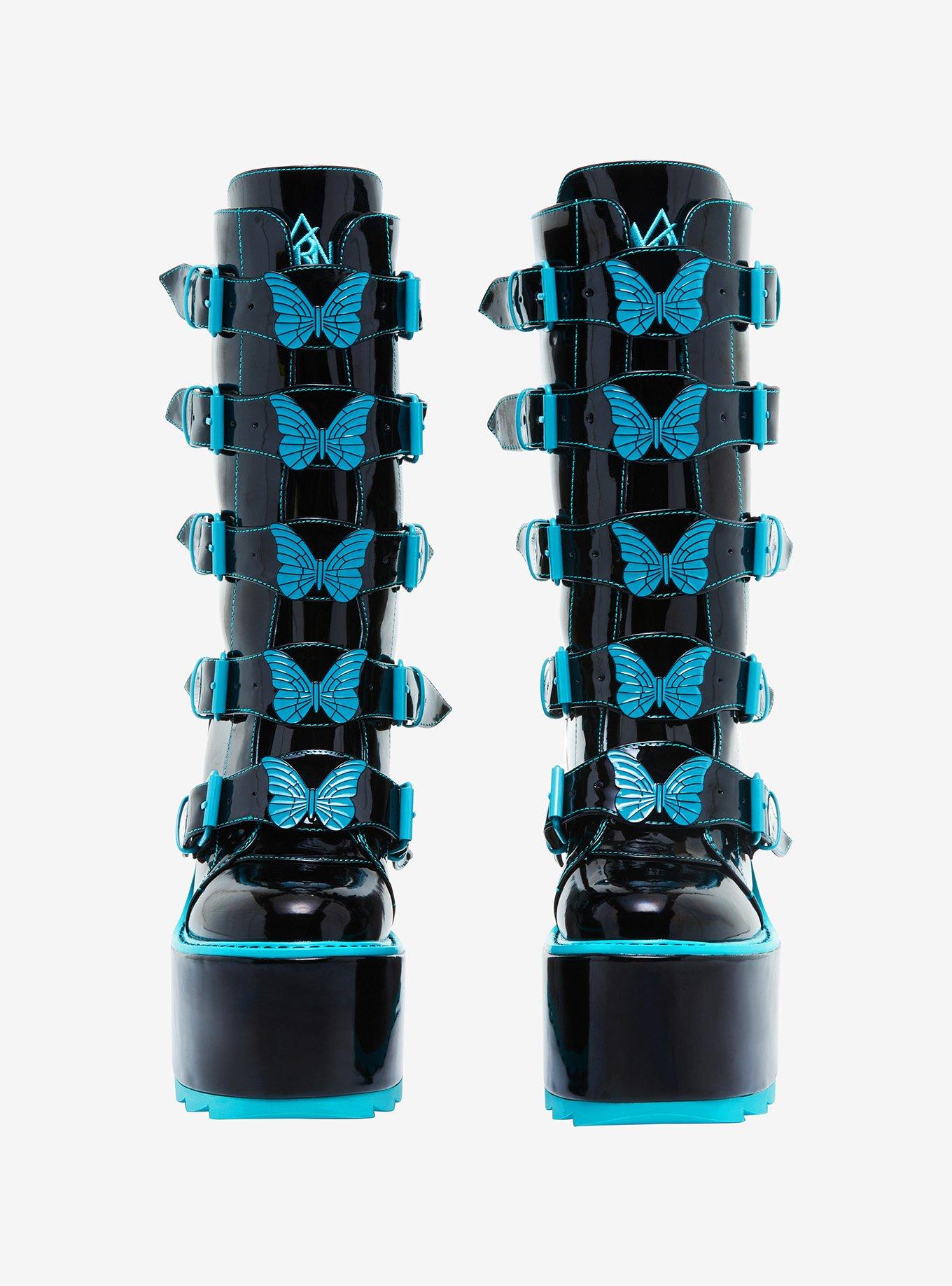 YRU Dune Blue Butterfly Platform Boots, MULTI, alternate