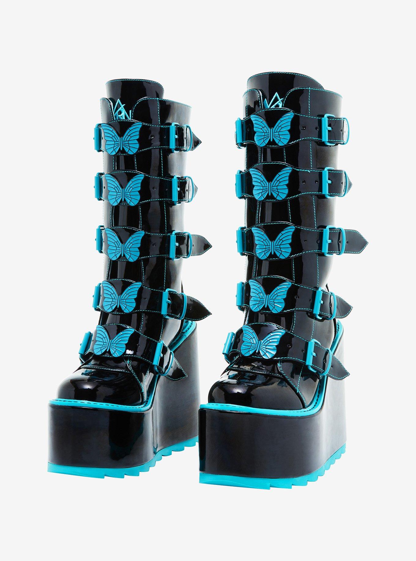YRU Dune Blue Butterfly Platform Boots, MULTI, alternate