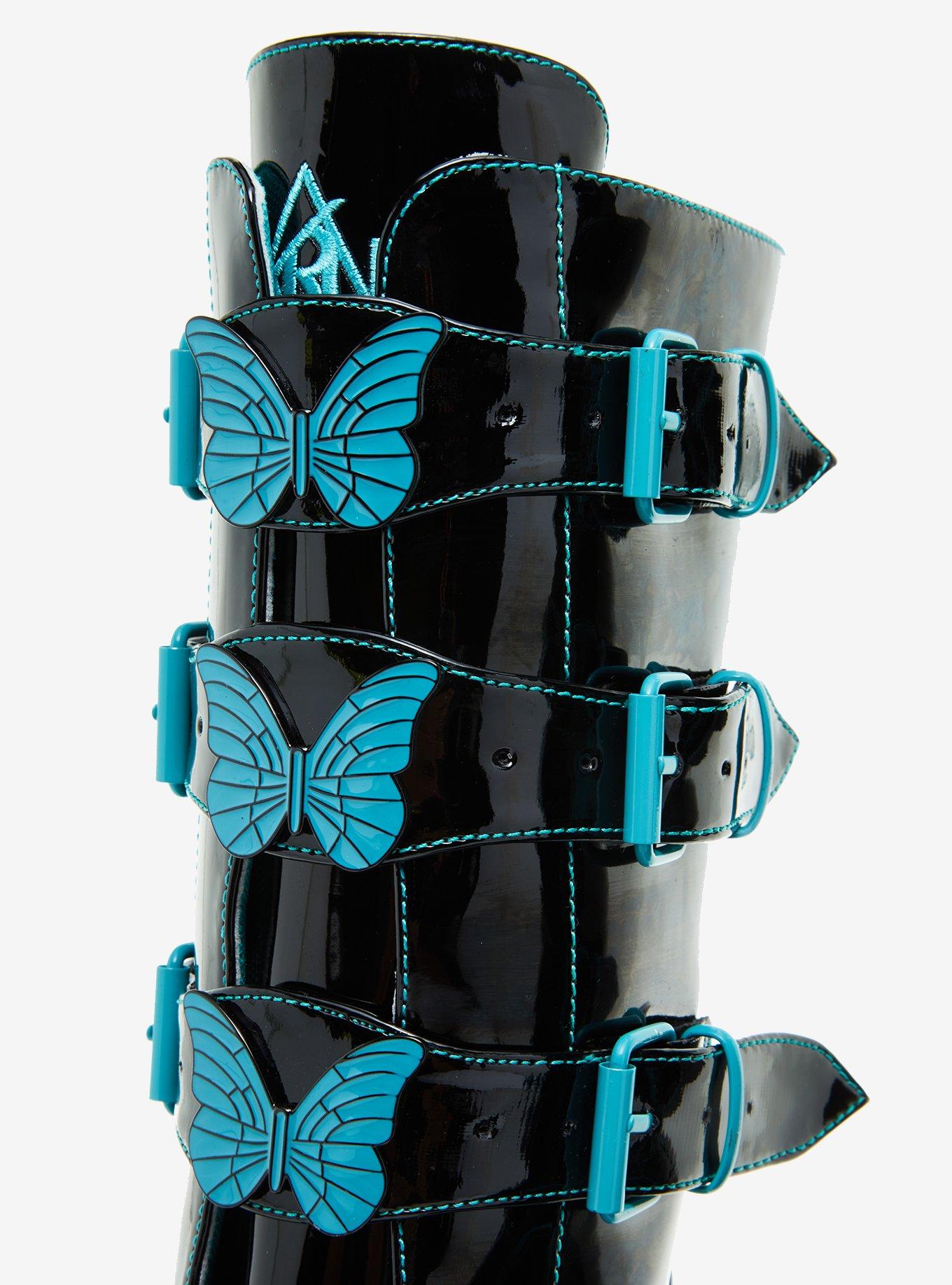 YRU Dune Blue Butterfly Platform Boots, MULTI, alternate