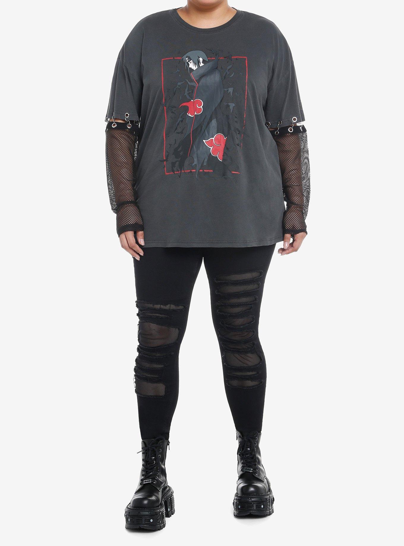 Naruto Shippuden Itachi Fishnet Twofer Girls Oversized Top Plus Size, RED, alternate