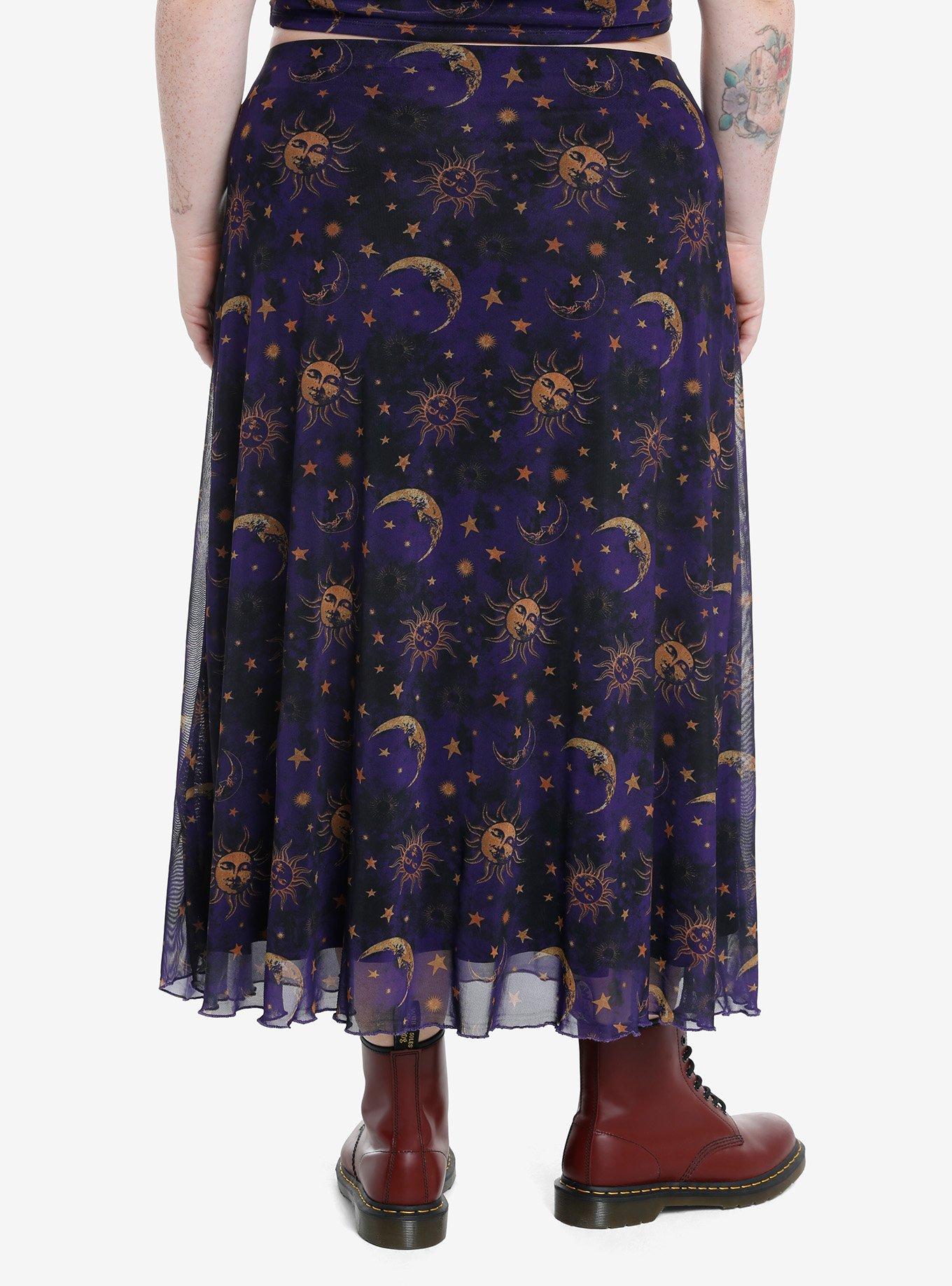 Cosmic Aura Celestial Mesh Midi Skirt Plus Size, , hi-res