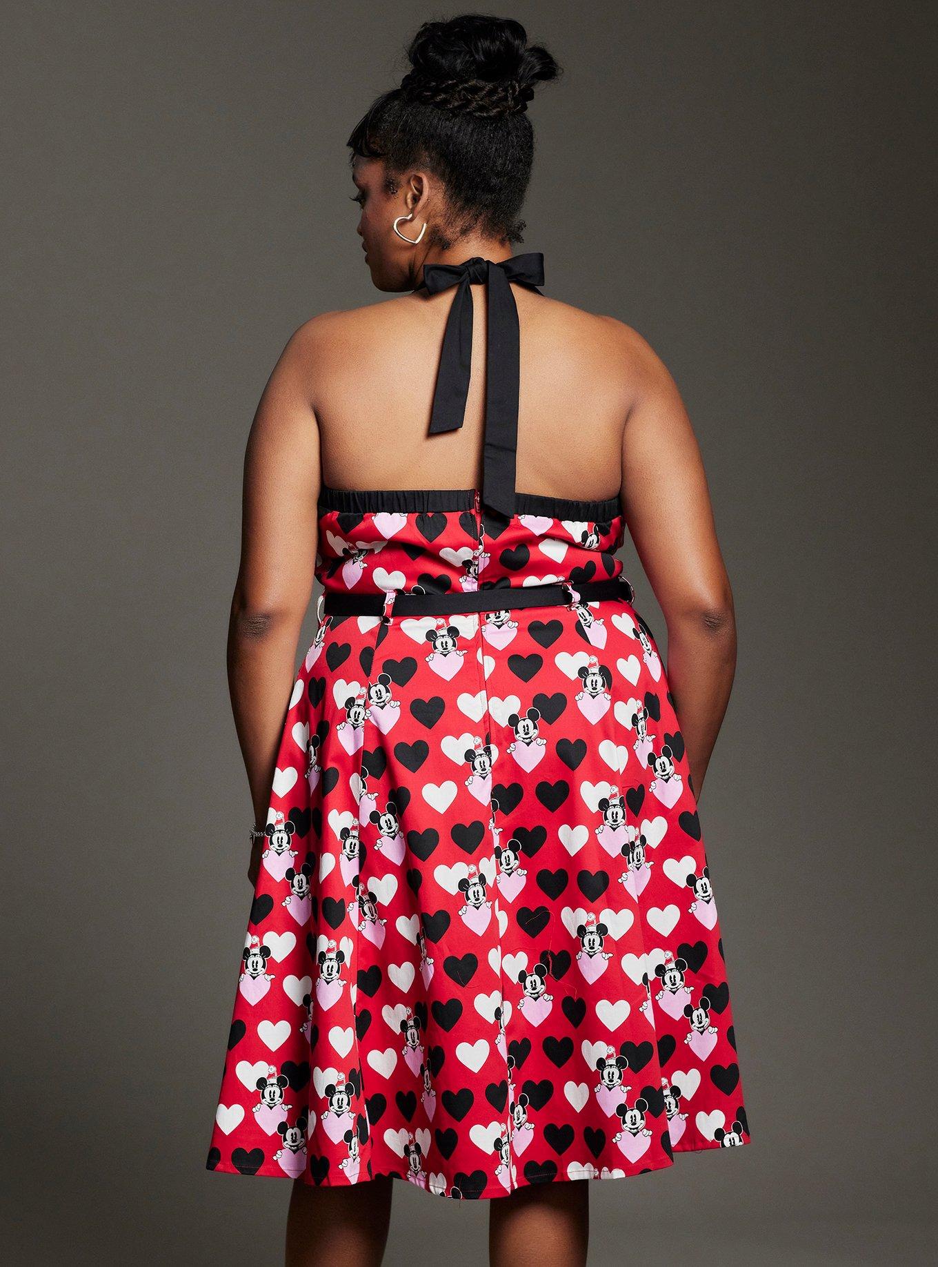 Her Universe Disney Mickey Mouse & Minnie Mouse Hearts Retro Halter Dress Plus Size Her Universe Exclusive, RED  RED BLACK, alternate