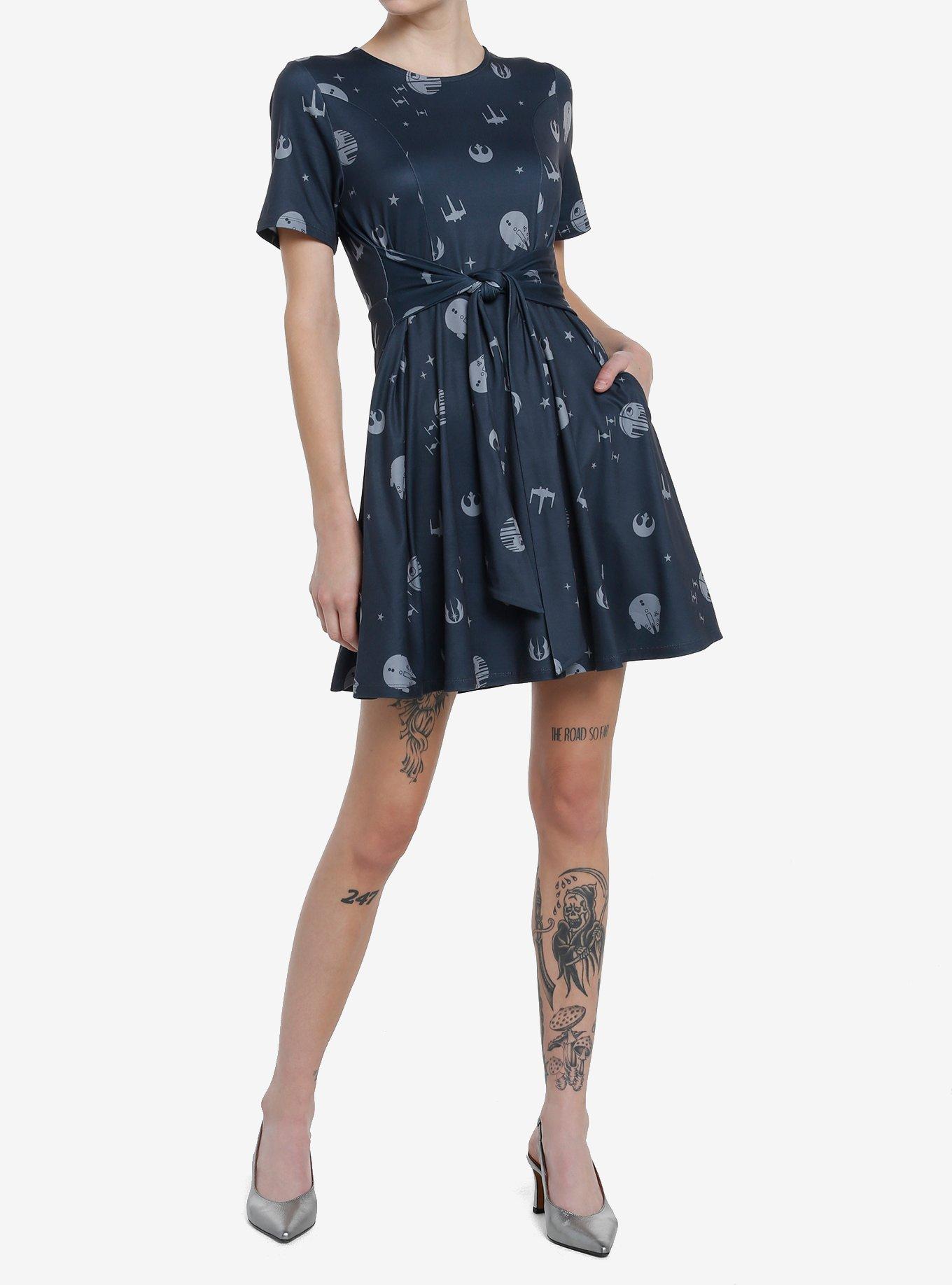 Her Universe Star Wars Icons Tie Front Dress Her Universe Exclusive, DARK GREY, alternate