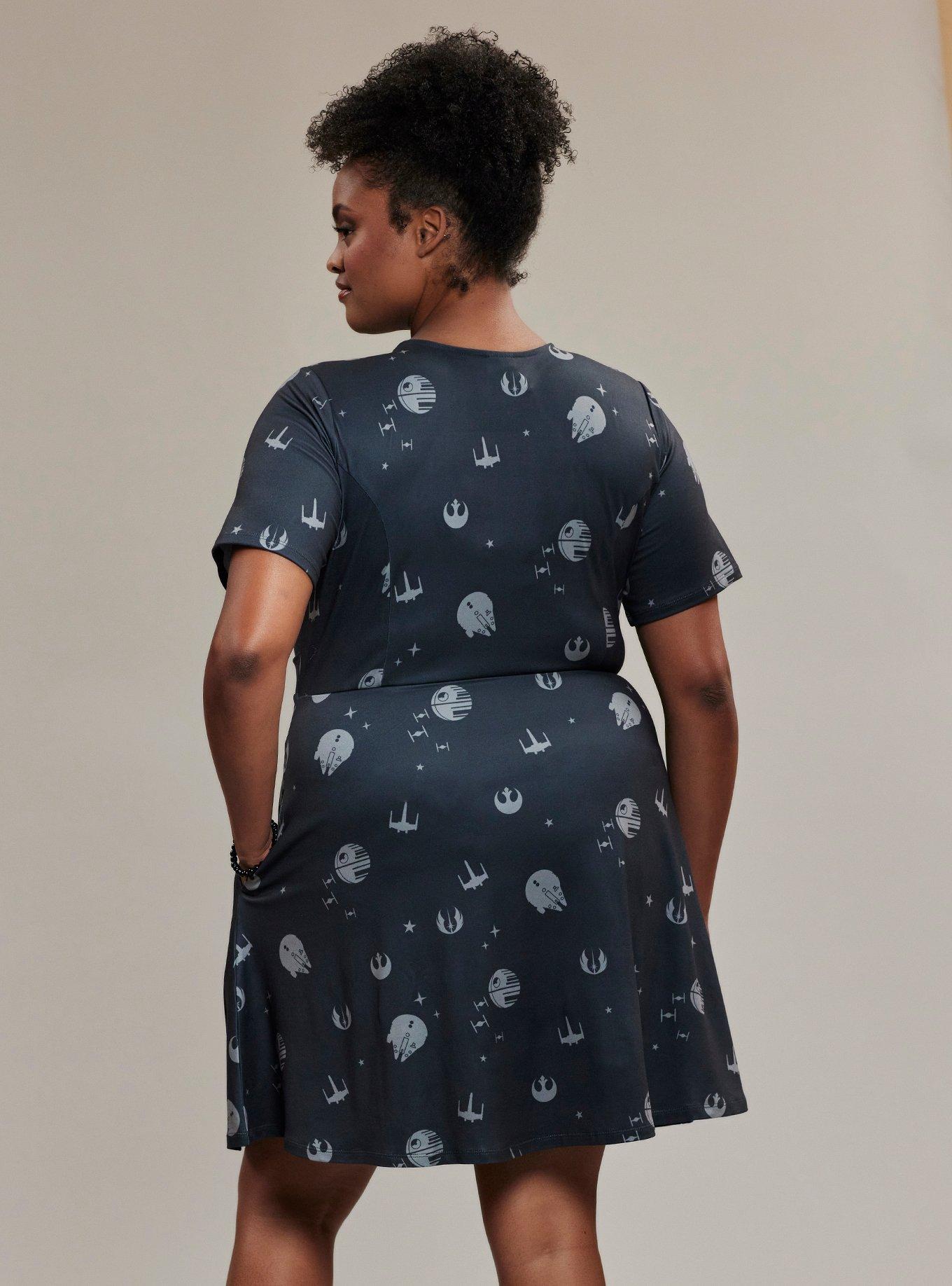 Her Universe Star Wars Icons Tie Front Dress Plus Size Her Universe Exclusive, DARK GREY, alternate