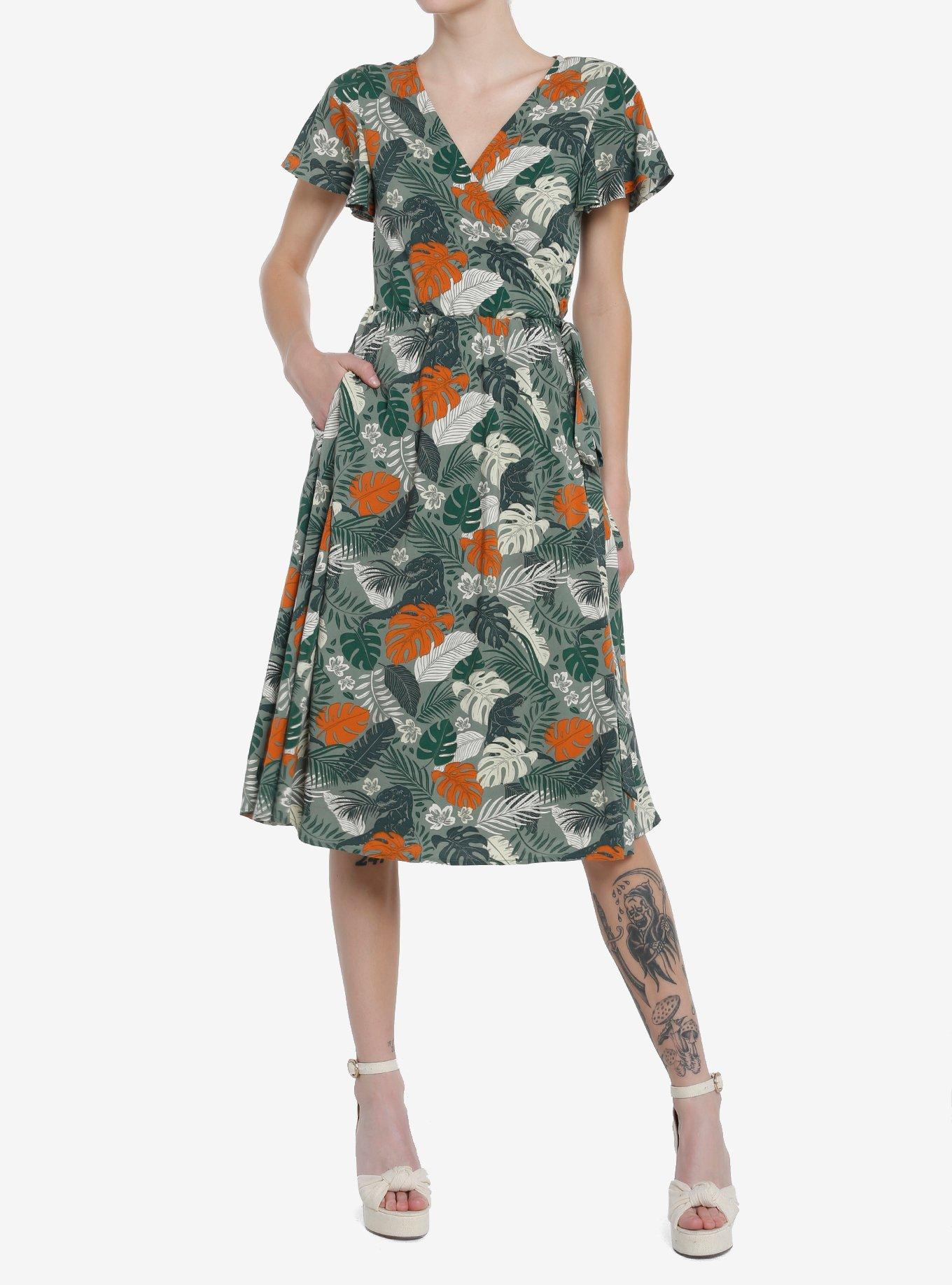 Her Universe Jurassic Park Foliage Wrap Dress Her Universe Exclusive, MULTI, alternate