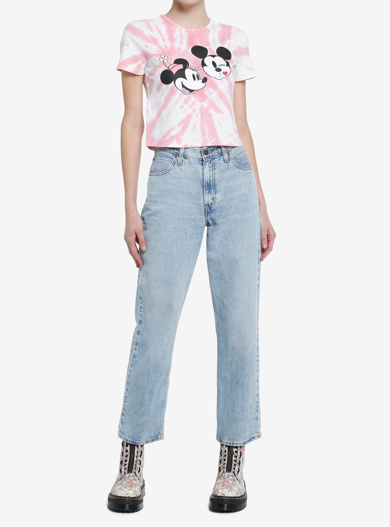 Her Universe Disney Mickey Mouse & Minnie Mouse Kiss Tie-Dye Crop T-Shirt, LIGHT PINK, alternate