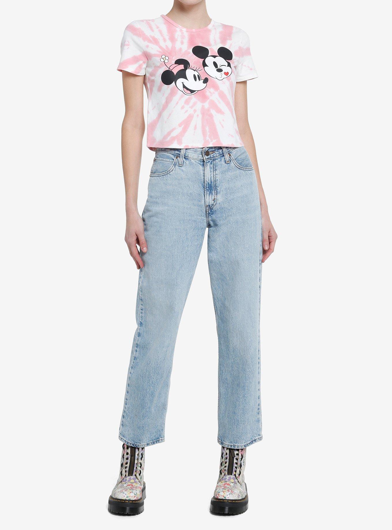Her Universe Disney Mickey Mouse & Minnie Mouse Kiss Tie-Dye Crop T-Shirt, LIGHT PINK, alternate