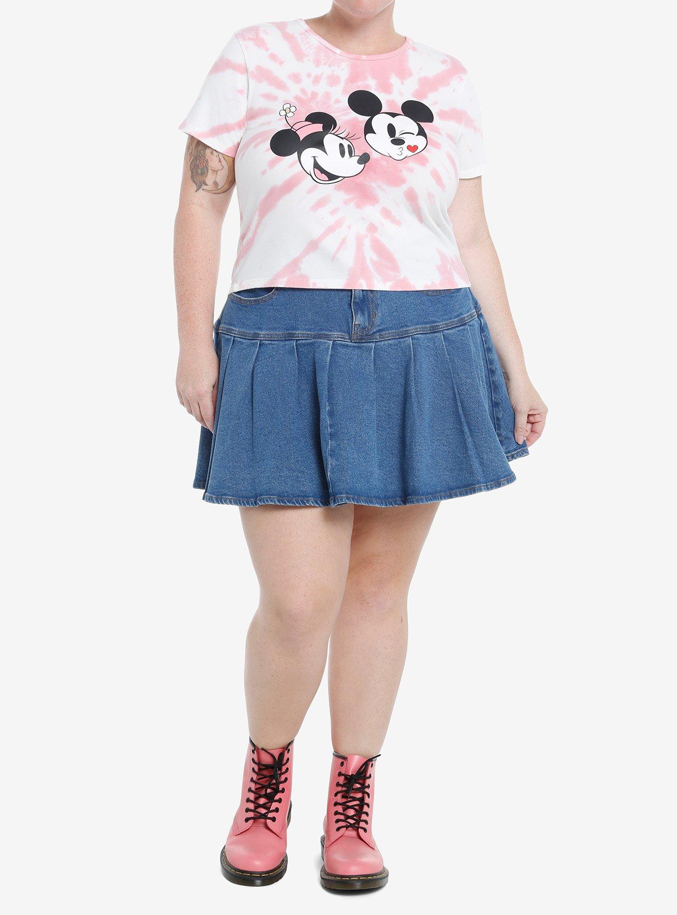 Her Universe Disney Mickey Mouse & Minnie Mouse Kiss Tie-Dye Crop T-Shirt Plus Size, , hi-res