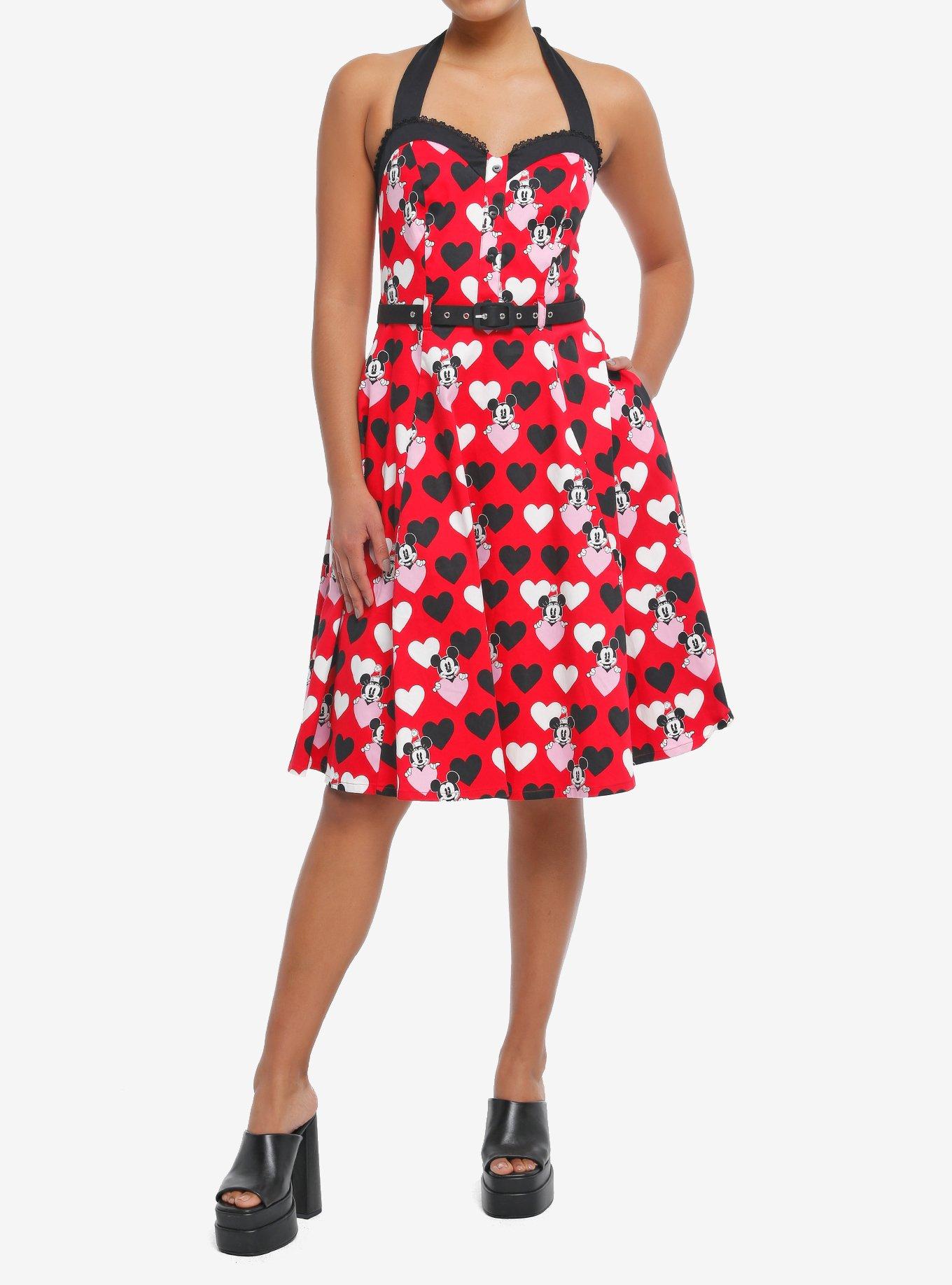 Her Universe Disney Mickey Mouse & Minnie Mouse Hearts Retro Halter Dress Her Universe Exclusive, RED  RED BLACK, alternate