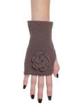 Brown Crochet Rose Fingerless Gloves, , alternate