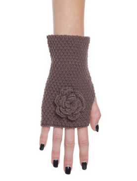 Brown Crochet Rose Fingerless Gloves, , hi-res