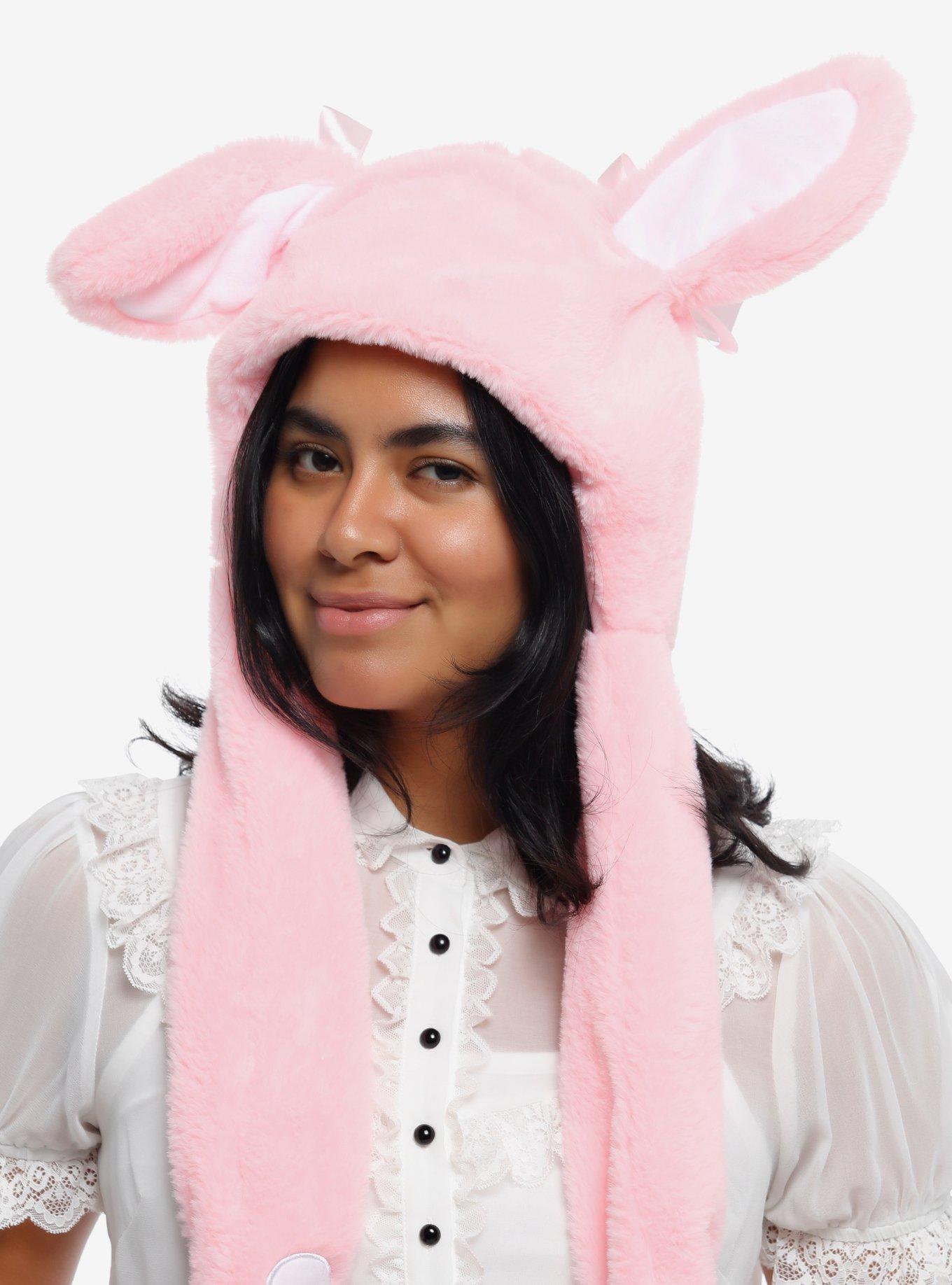 Pink Bunny Fuzzy Tassel Beanie With Movable Ears, , hi-res