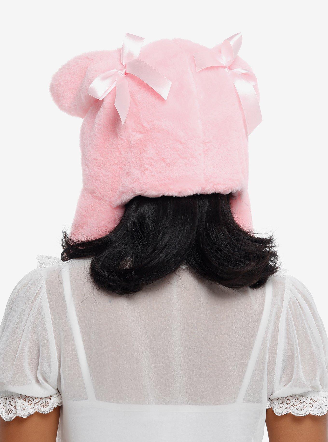 Pink Bunny Fuzzy Tassel Beanie With Movable Ears, , alternate