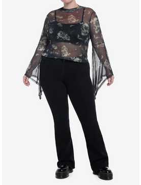 Social Collision Butterfly Skull Mesh Girls Bell Sleeve Top Plus Size, , hi-res