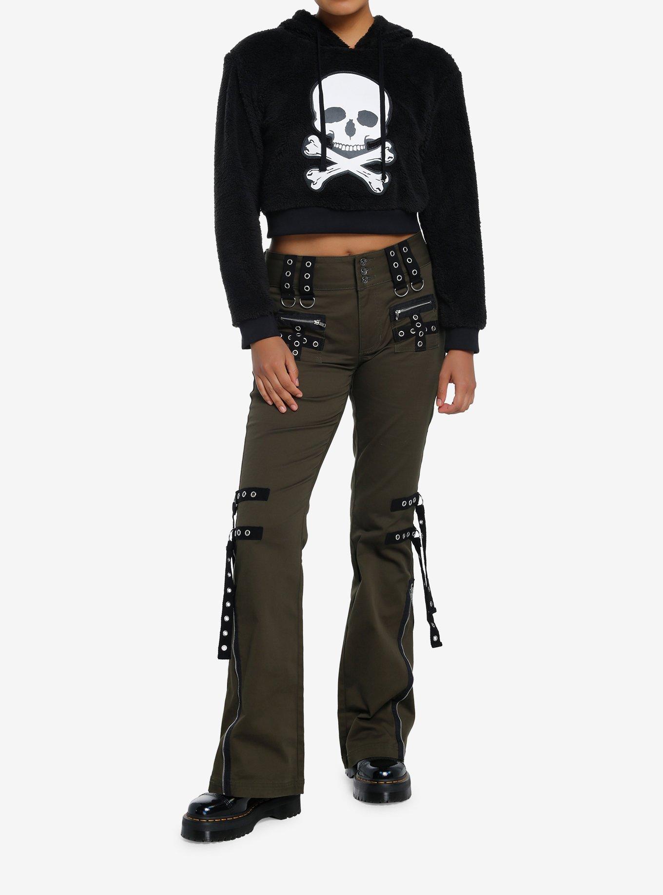 Skull & Crossbones Girls Fuzzy Crop Hoodie, , hi-res