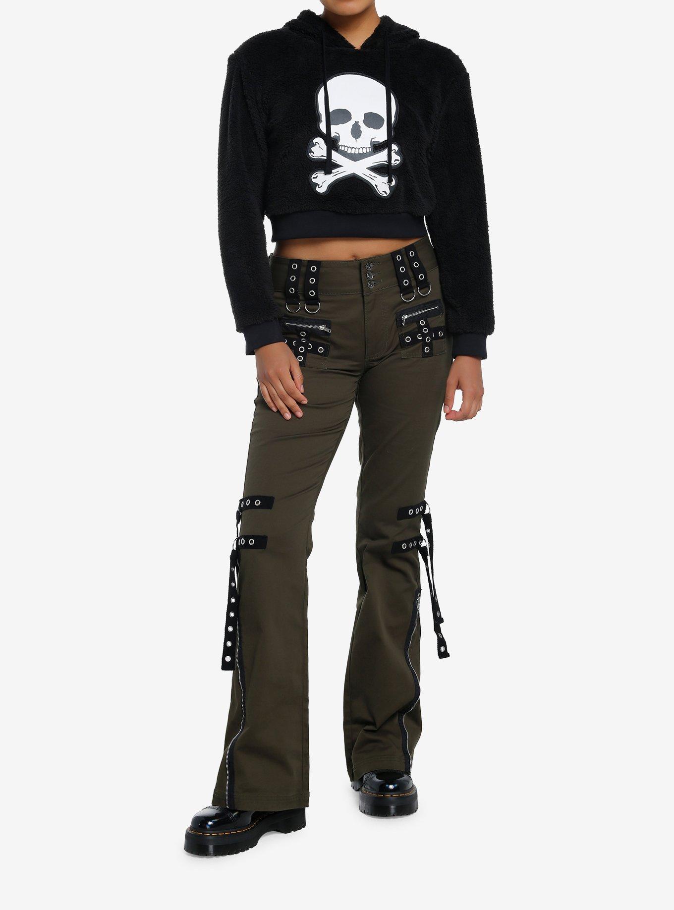 Social Collision Skull & Crossbones Girls Fuzzy Crop Hoodie, , alternate