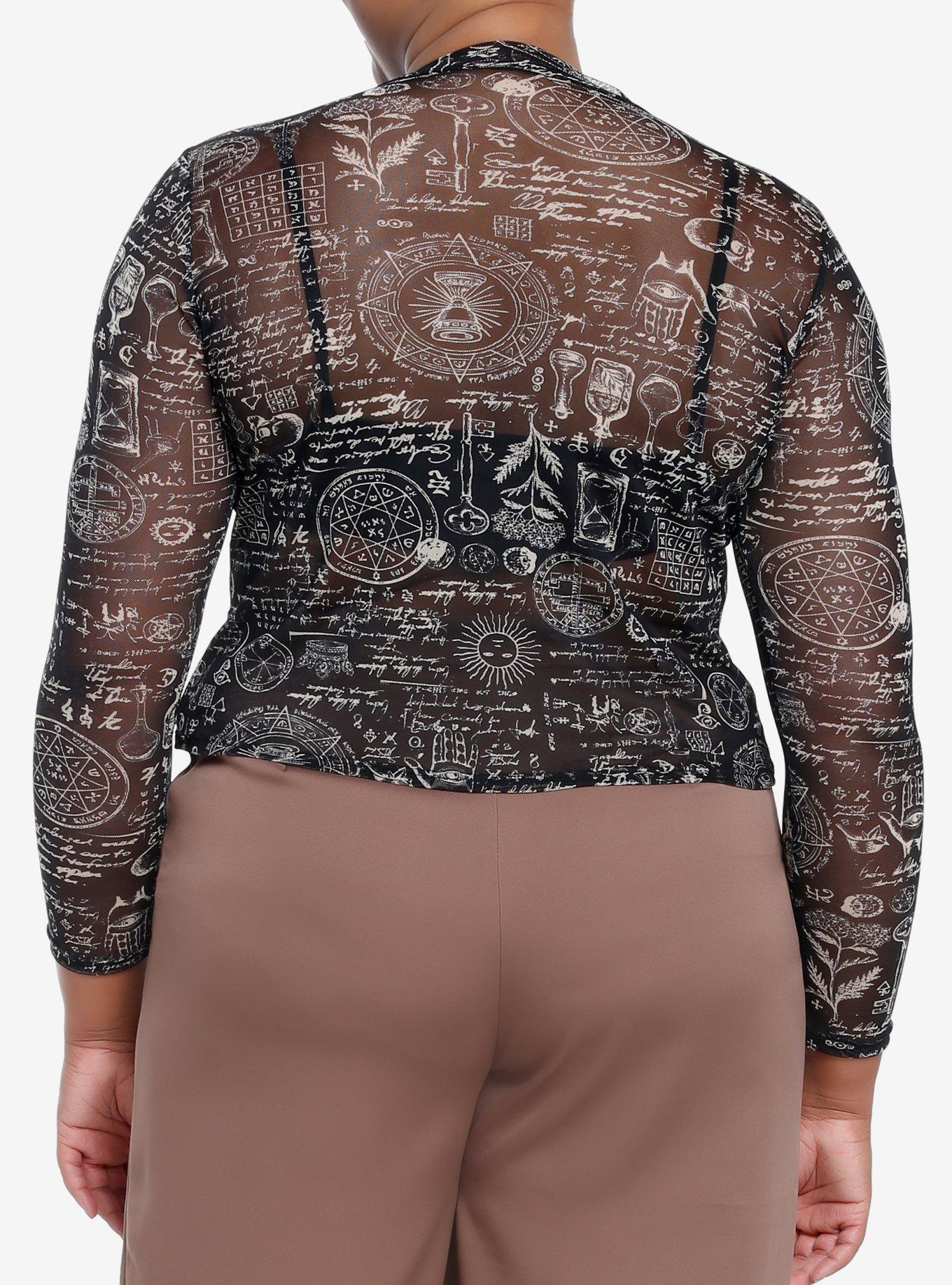 Thorn & Fable Alchemy Icons Mesh Girls Crop Long-Sleeve Top Plus Size, GOLD, alternate