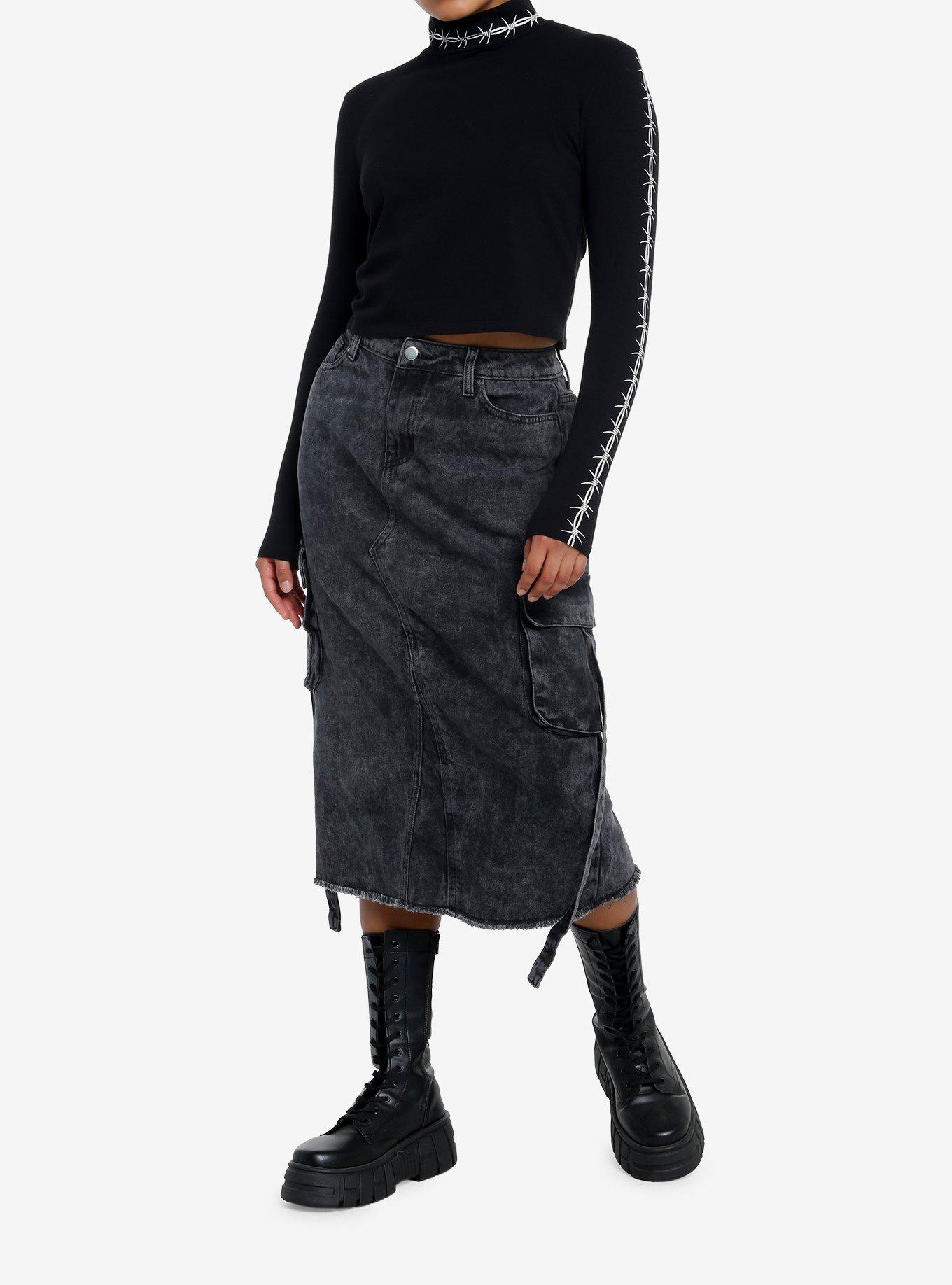 Social Collision Barbed Wire Girls Crop Long-Sleeve Top, , alternate