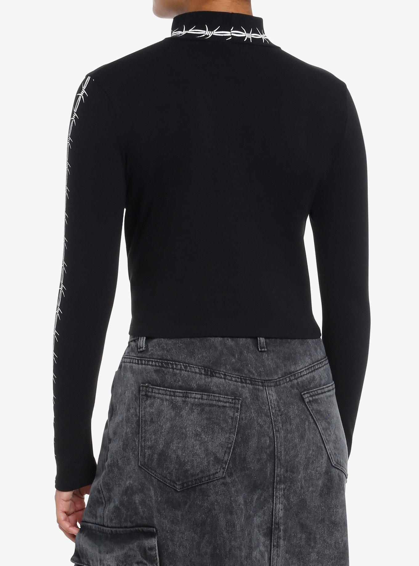 Social Collision Barbed Wire Girls Crop Long-Sleeve Top, , alternate