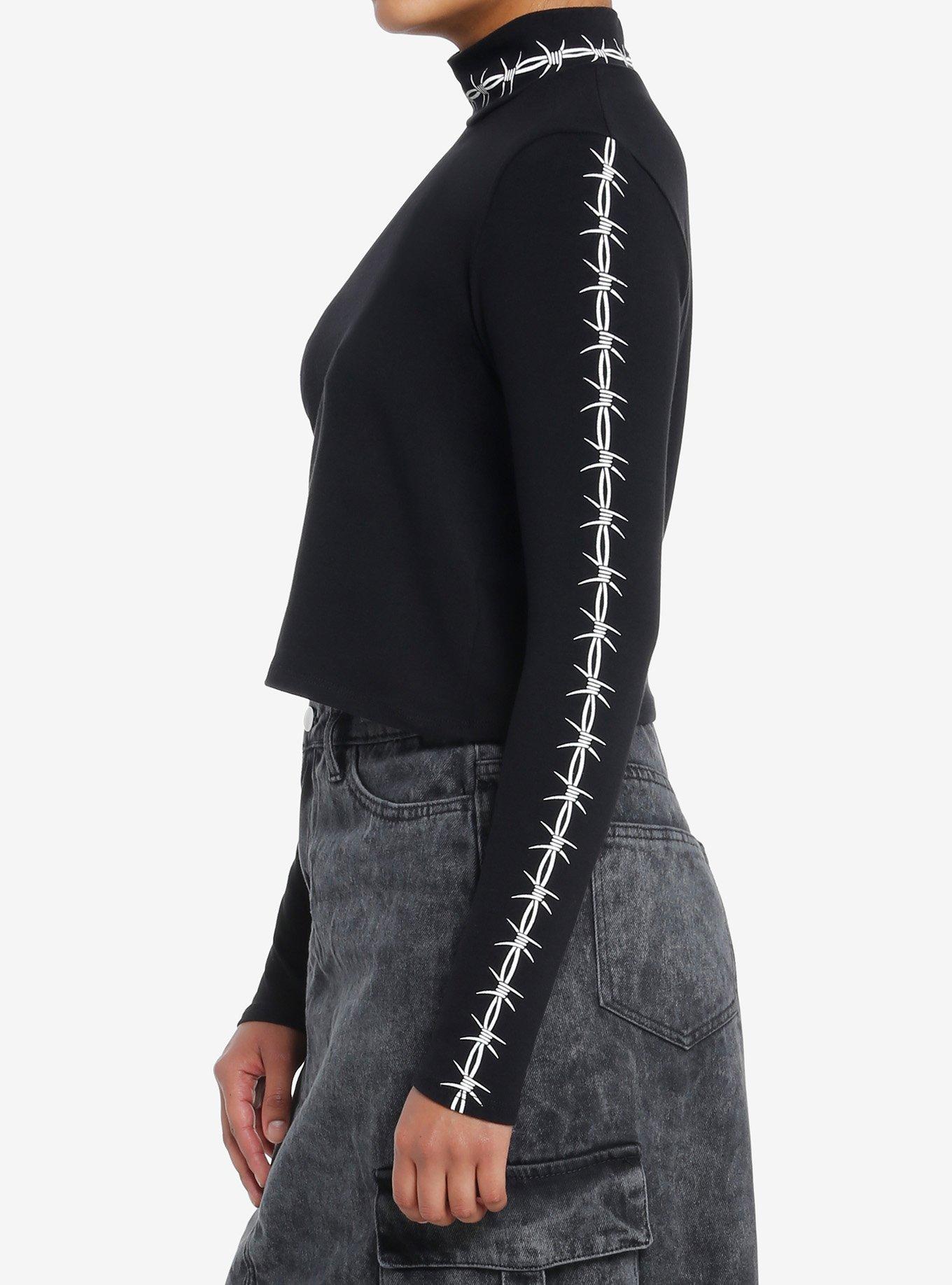 Social Collision Barbed Wire Girls Crop Long-Sleeve Top, , alternate