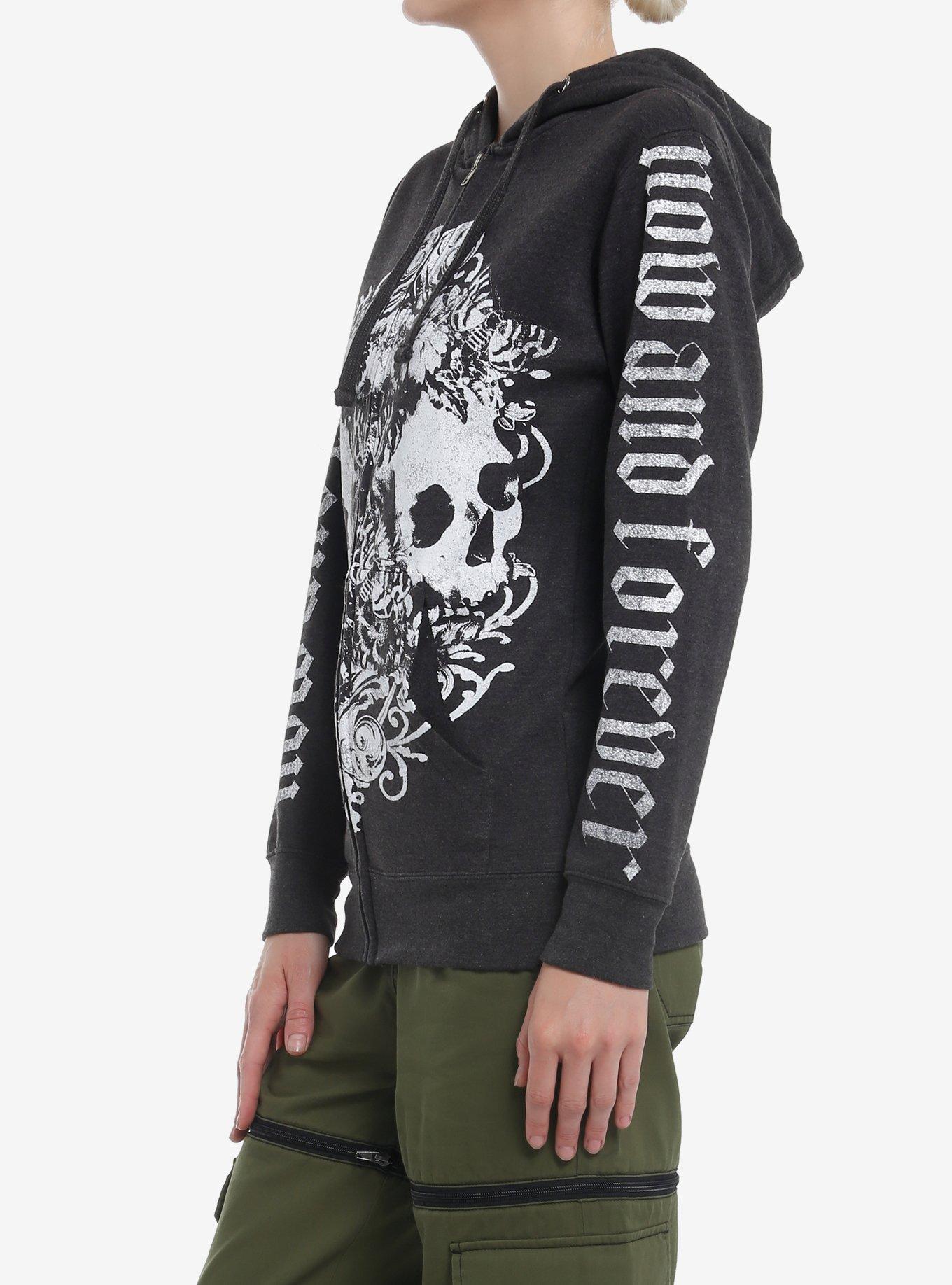 Social Collision Skulls & Flowers Girls Hoodie, , alternate