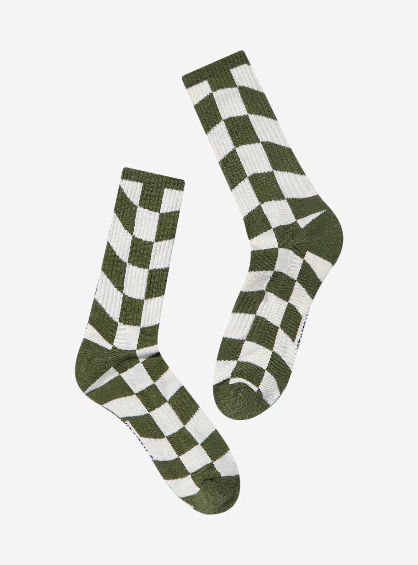 Harry Potter Slytherin Crest Checkered Crew Socks - BoxLunch Exclusive, , hi-res