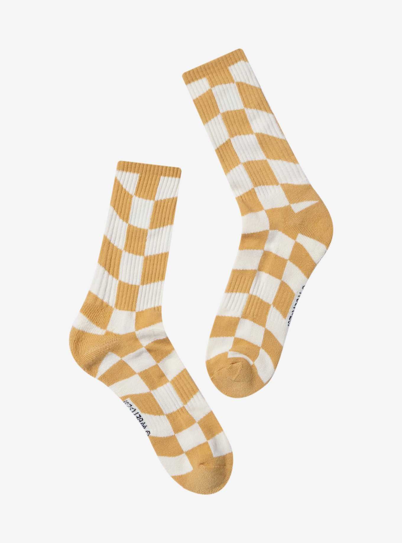 Harry Potter Hufflepuff Crest Checkered Crew Socks - BoxLunch Exclusive, , hi-res