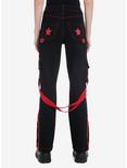 Black & Red Star Suspender Flare Pants, RED, alternate