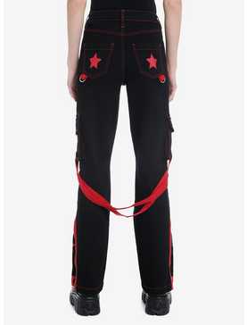 Black & Red Star Suspender Flare Pants, , hi-res