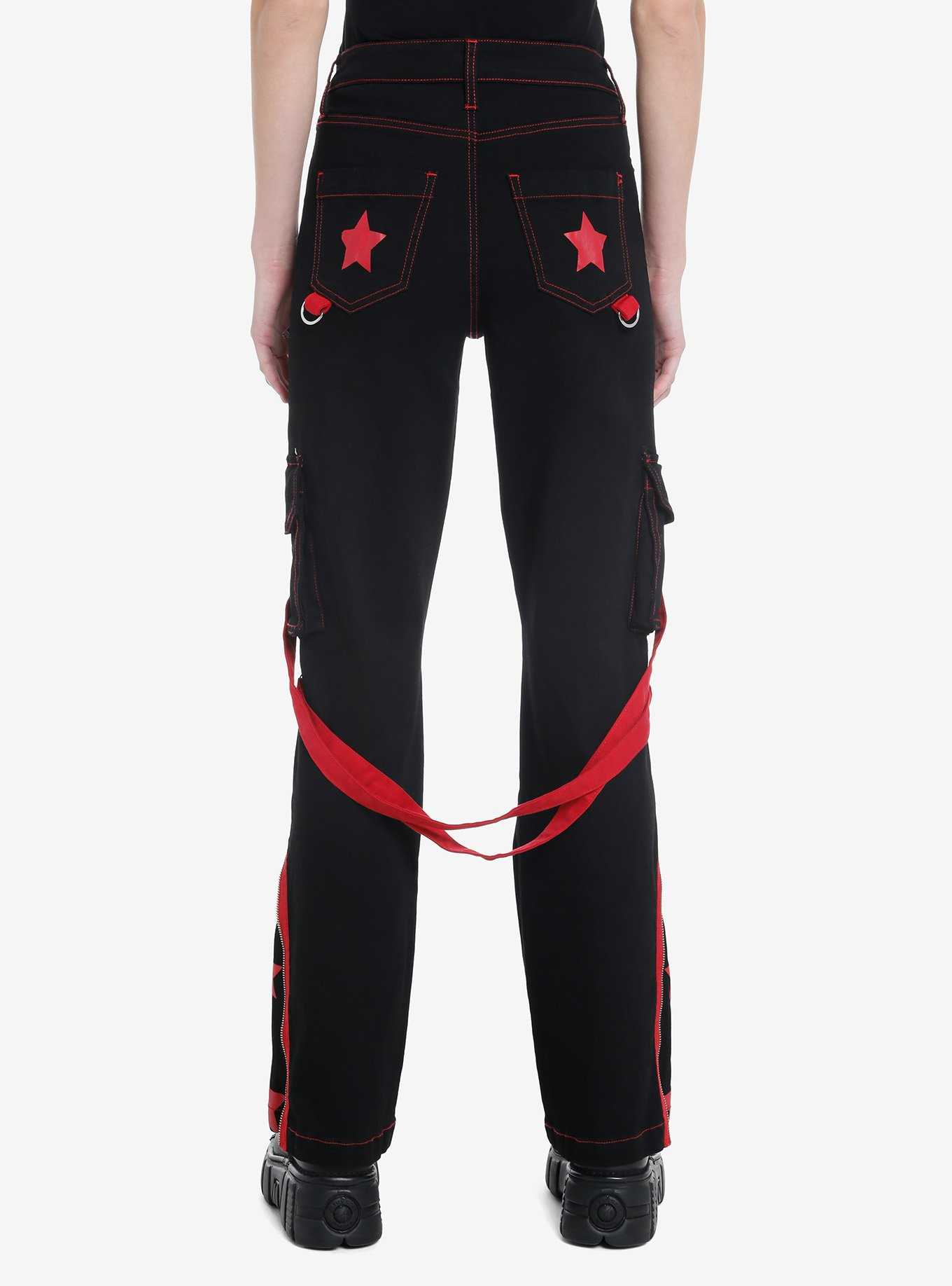 Black & Red Star Suspender Flare Pants, , hi-res