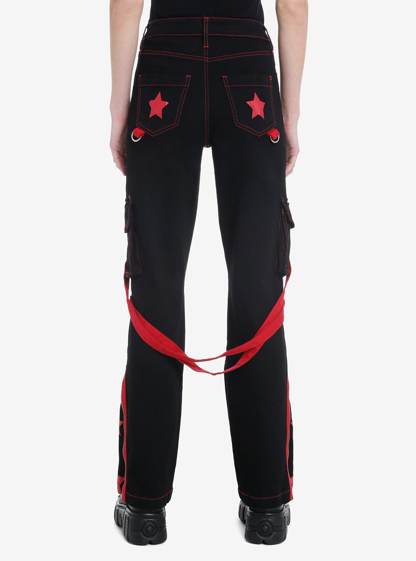 Black & Red Star Suspender Flare Pants, , hi-res