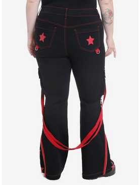 Black & Red Star Suspender Flare Pants Plus Size, , hi-res