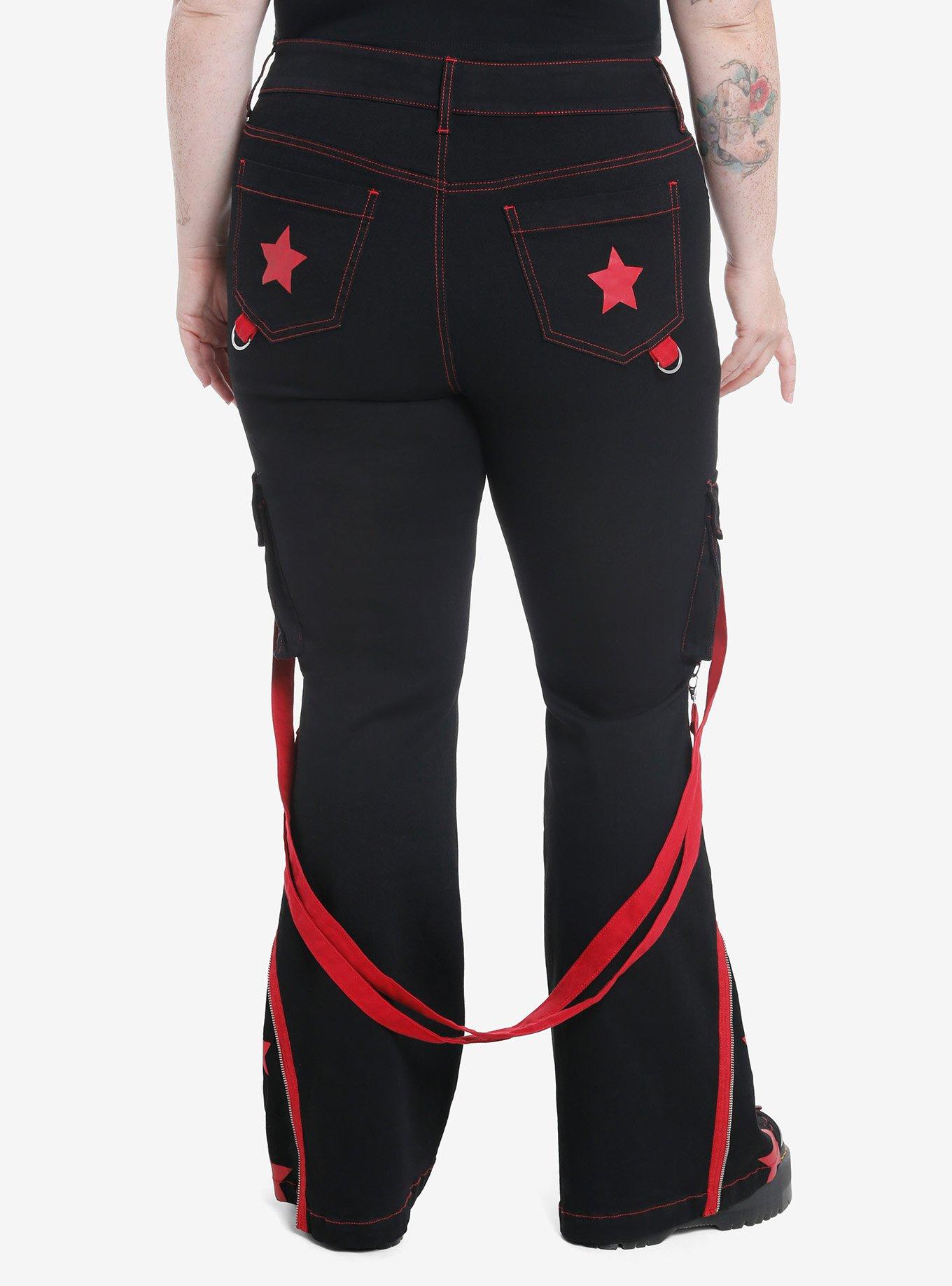 Social Collision Black & Red Star Suspender Flare Pants Plus Size, , hi-res