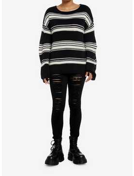 Black & White Stripe Boatneck Girls Knit Sweater, , hi-res