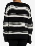Black & Cream Stripe Boatneck Girls Knit Sweater, , alternate