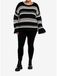 Black & White Stripe Boatneck Girls Knit Sweater Plus Size, , alternate