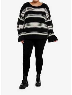 Black & White Stripe Boatneck Girls Knit Sweater Plus Size, , hi-res